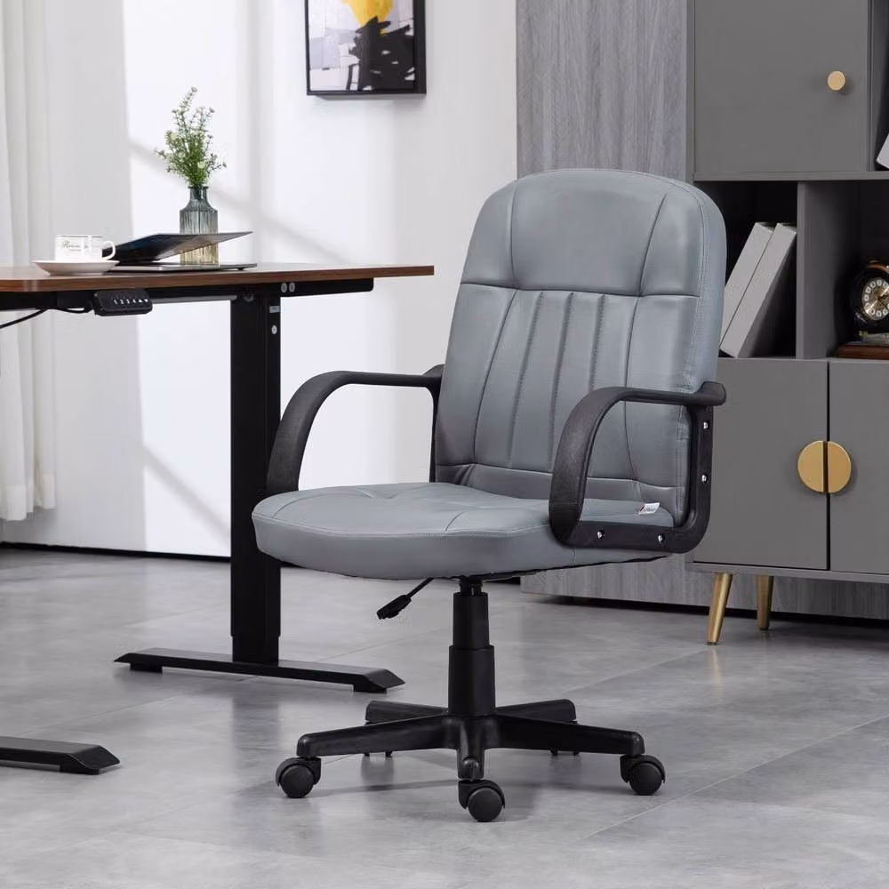 Rolipo Grey PU Leather Swivel Task Office Chair with Adjustable Height – 3
