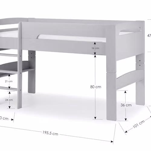 Julian Bowen Pluto Mid Sleeper Bed Frame in Grey Solid Wood, W/D/H: 196 x 90 x 121 cm – 2