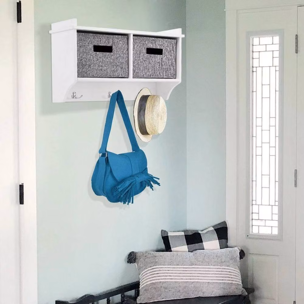 PAWNORA White Wooden 3 Hook Wall Mounted Coat Rack – 3