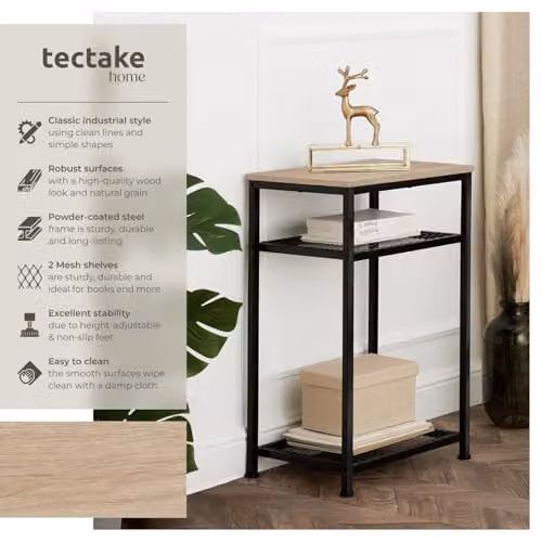 tectake Industrial 3-Tier Side Table with Metal Frame and MDF Laminate Shelves in Black and Brown, W/D/H: 45.5 x 36.0 x 75.5 cm – 4