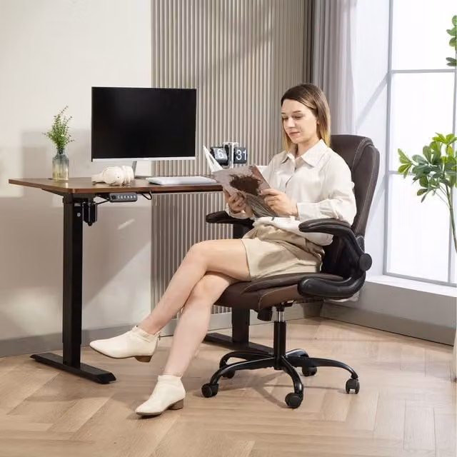 HOMCOM Executive Office Chair with Flip-Up Armrests in Brown PU Leather