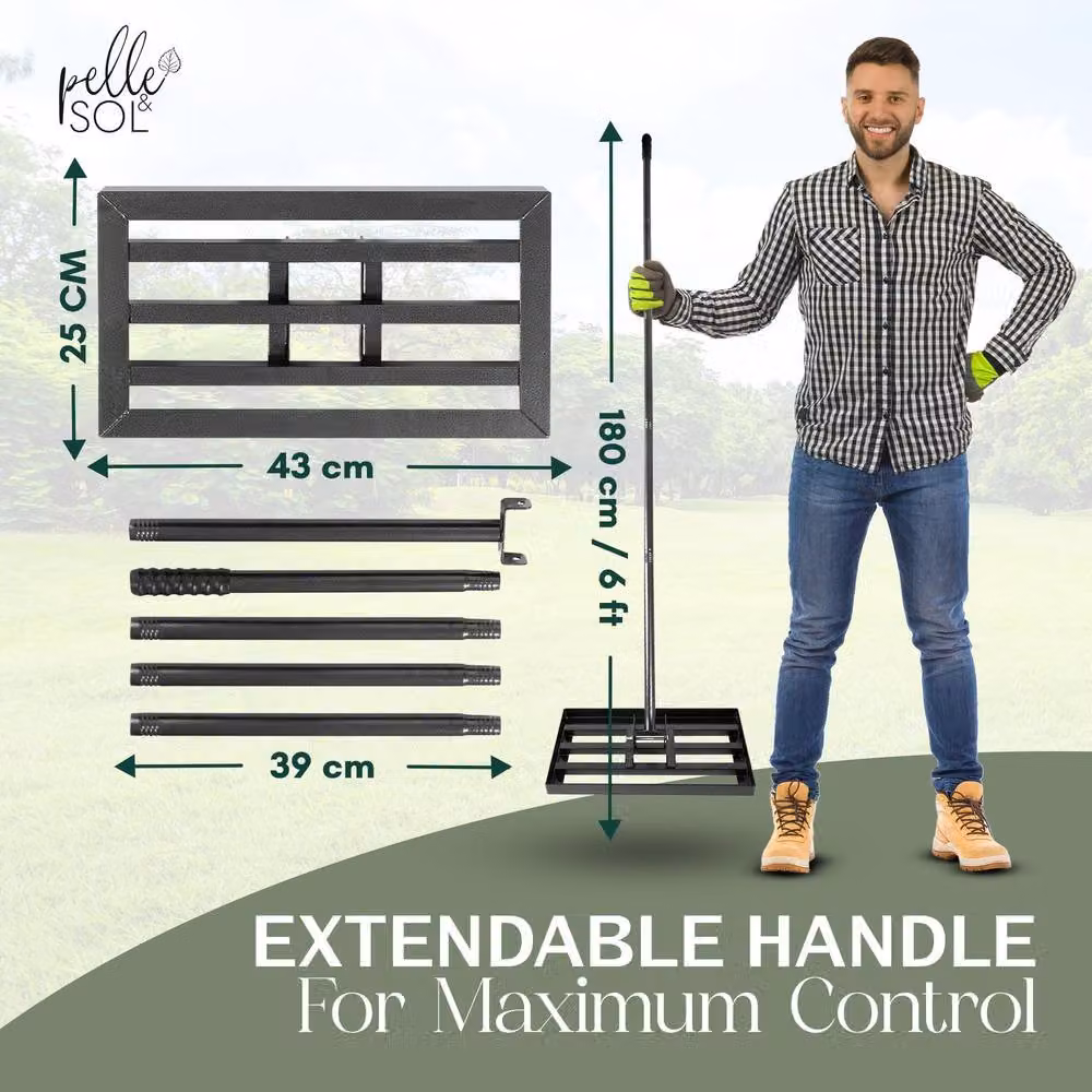 Pelle & Sol Stainless Steel Lawn Levelling Rake in Black and Silver, W: 43 cm, D: 25 cm – 3