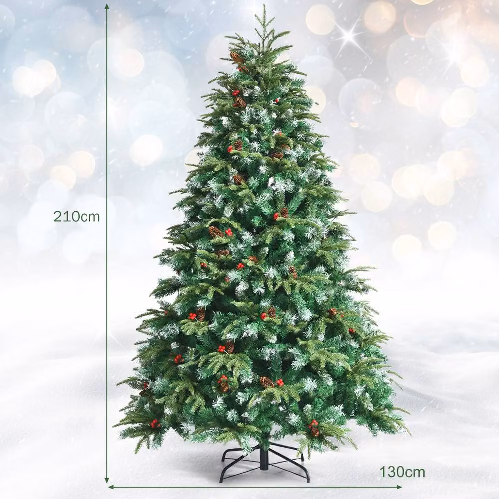 Costway 7ft Hinged Life-Like Green Christmas Tree with 450 LED Lights – 2