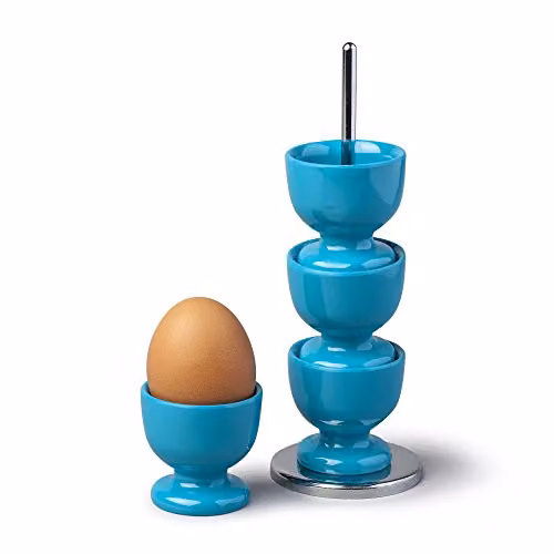 Zeal Stack and Store Egg Cup Set with Chrome Stand, Melamine, Aqua – 1