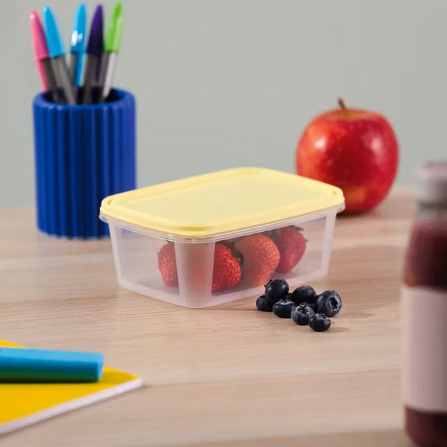 Wham Pack of 5 Yellow Plastic Food Boxes with Leakproof Snap Lids and BPA Free Material