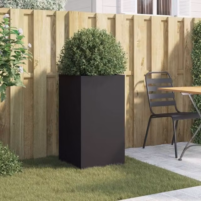 Berkfield Home Steel Planter Tub, Black, W: 38 cm, D: 42 cm, H: 75 cm
