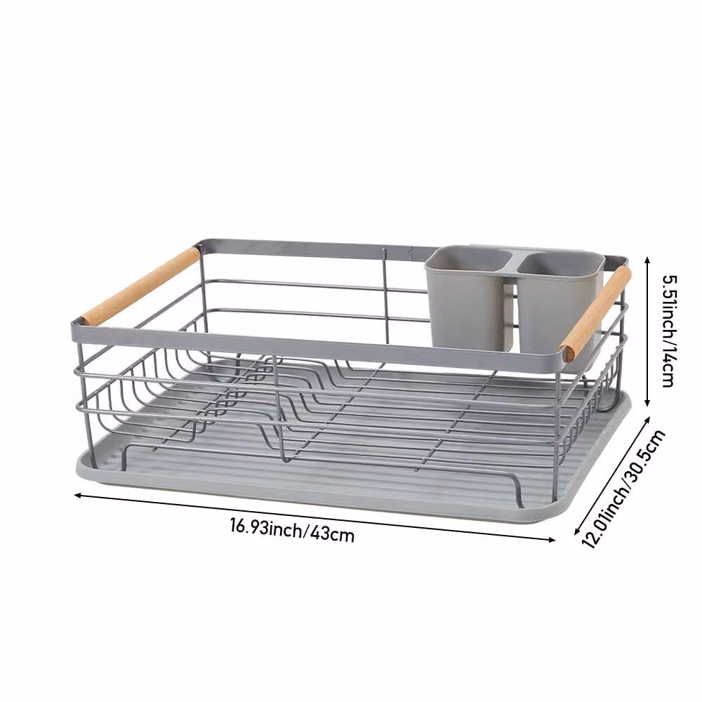 Living and Home Metal Kitchen Dish Drainer Rack Organizer with Removable Drip Tray and Cutlery Holder in Grey – 4