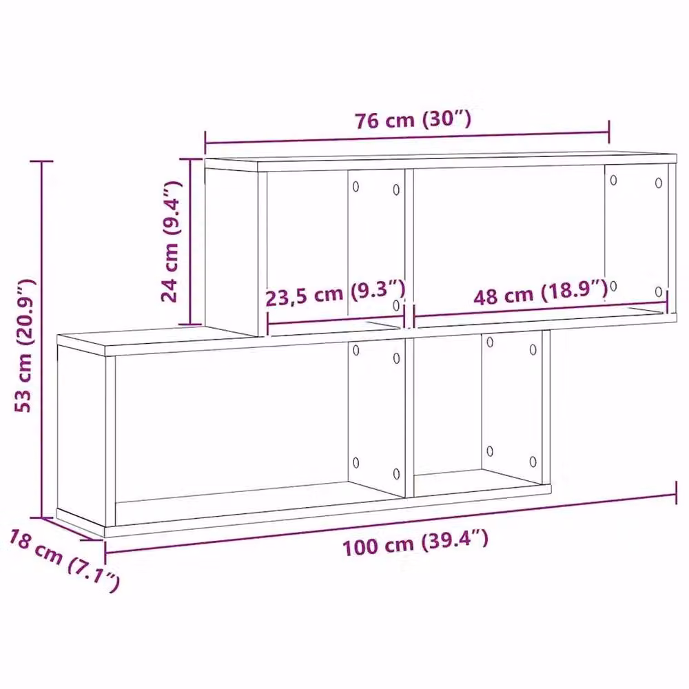 EONLION Modern Wall Mounted Cabinet in Black Oak with Internal Shelves, W: 76 cm, H: 53 cm, D: 15 cm – 2