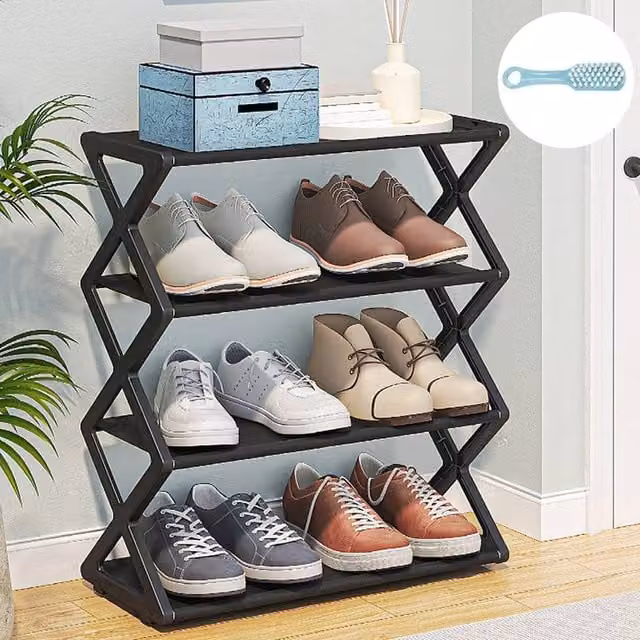 SPETLEK 4 Tier Black Freestanding Shoe Rack Storage Organiser