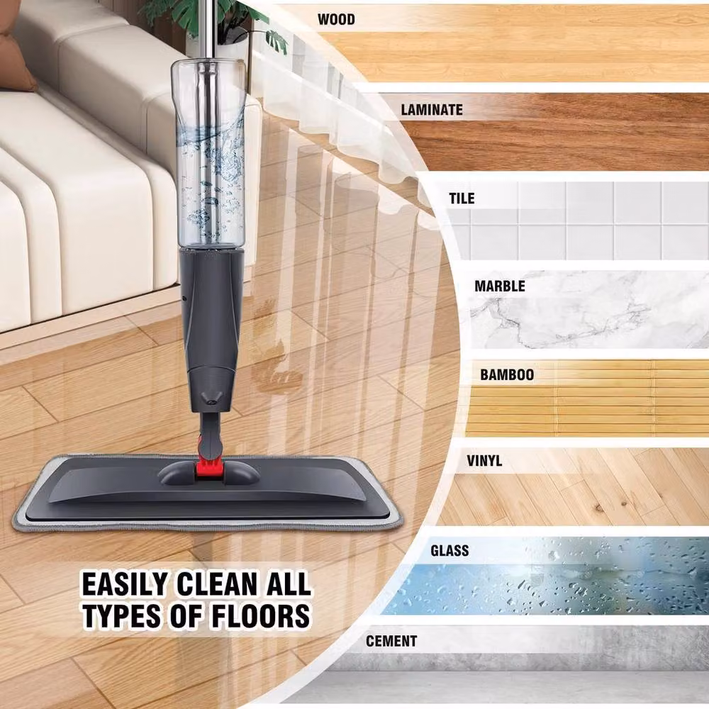 FLAVORA Grey Multi-Surface Spray Mop with Refillable Microfibre Head, 700ml – 2