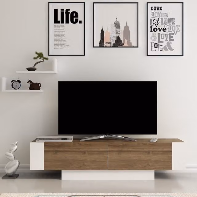 Decorotika Matera TV Stand in Walnut and White