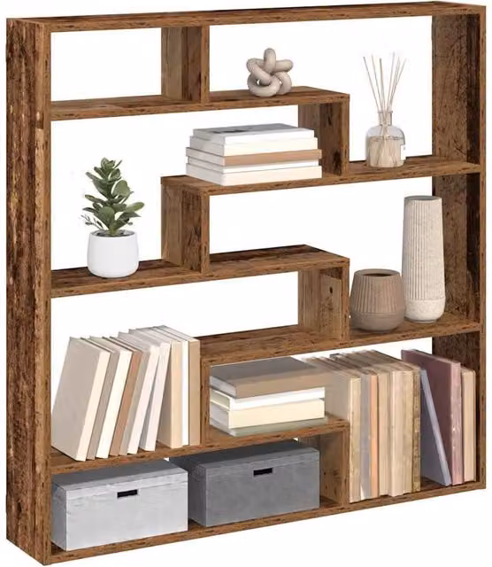 Berkfield Home Wall Mounted 7 Compartment Cube Shelf in Brown Old Wood Finish