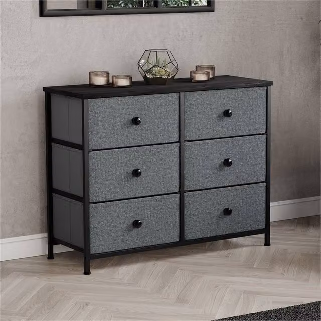 NESTLUNE 6 Drawer Chest of Drawers Dresser in Grey and Black, W: 100 cm, D: 60 cm – 1