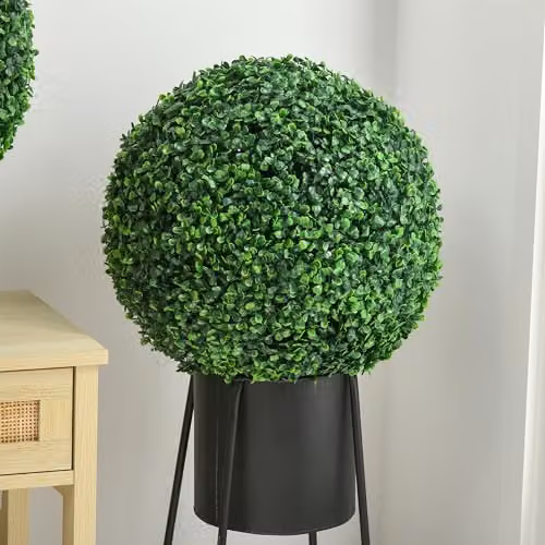 HOMCOM Set of 2 Green Hanging Artificial Round Topiary Balls, 40 cm – 5