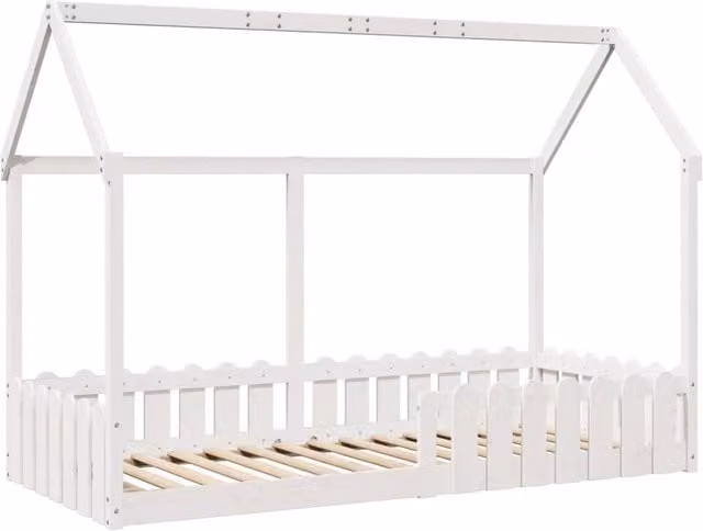 Berkfield Home Kids' House Bed Frame in White Solid Pine, W/D/H: 90 x 190 cm