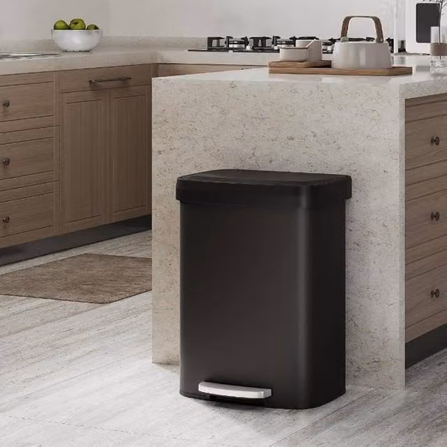 London Boutique 60L Stainless Steel Step-on Kitchen Trash Can with Soft-Close Lid in Black – 1