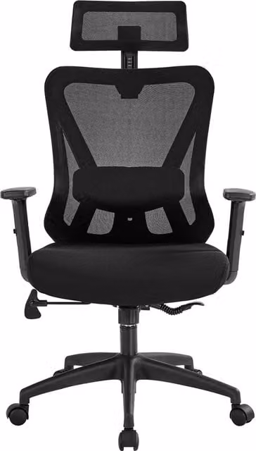 Yaheetech Ergonomic Black Mesh Office Chair with Headrest, Armrests and 360 Degree Swivel for Home Office