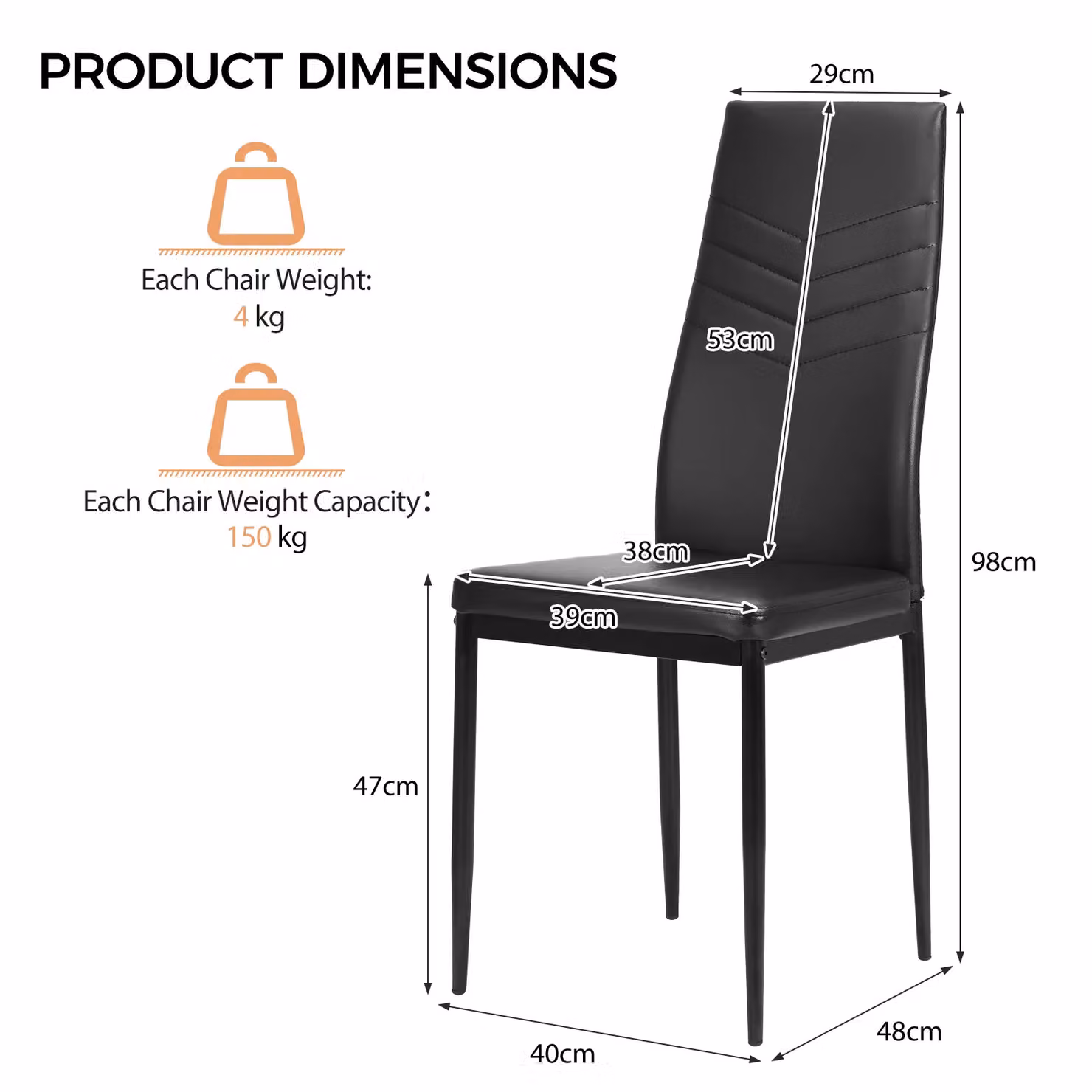 Costway Set of 4 Modern Black Synthetic Leather Padded High Back Armless Dining Side Chairs – 2