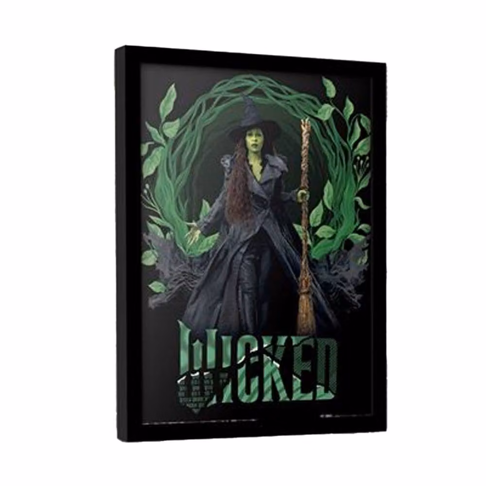 Wicked Elphaba Multicolour Paper Poster in a Black Round Frame – 2