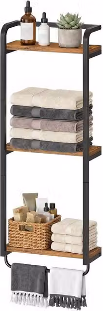 KORVIXA Brown Wood Adhesive Towel Rack and Storage Holder W: 100 cm, H: 60 cm