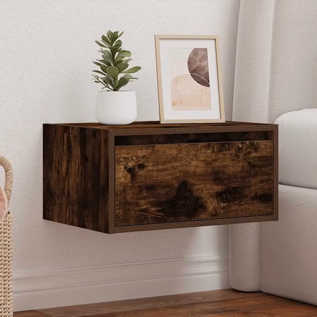 Berkfield Home Wall-mounted Bedside Cabinet with Integrated LED Lights in Smoked Oak Brown – 3