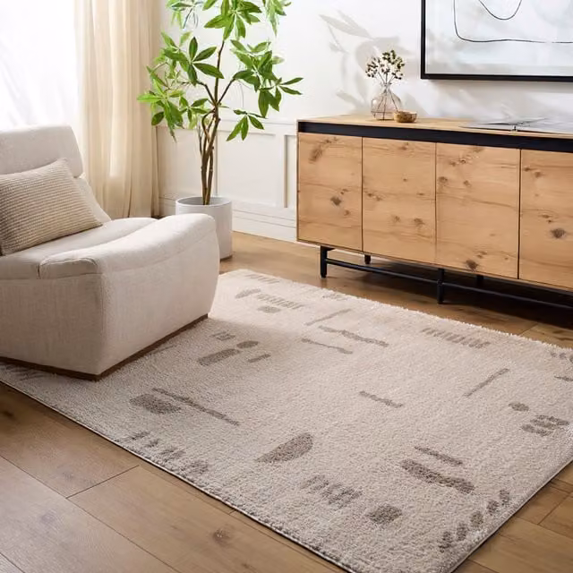 Livabliss Fossay Modern High Pile Abstract Shag Rug, Mid Grey, W: 140 cm, L: 200 cm