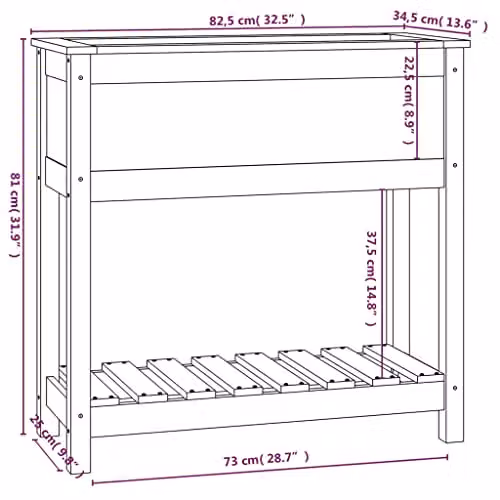 vidaXL Grey Pine Wood Planter with Shelf W/D/H: 82.5 x 34.5 x 81 cm – 3