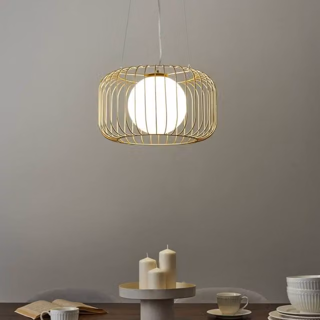 Wyld and Coco Gold Cage Industrial Pendant Light with Transparent Glass Shade – 1
