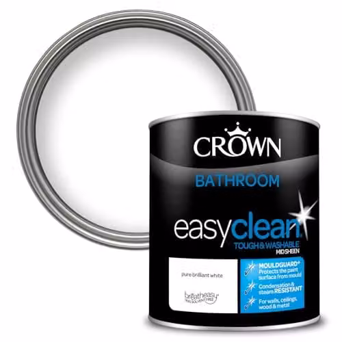 Crown Easyclean Mould Resistant Water Based Bathroom Paint, White, 1 l – 1