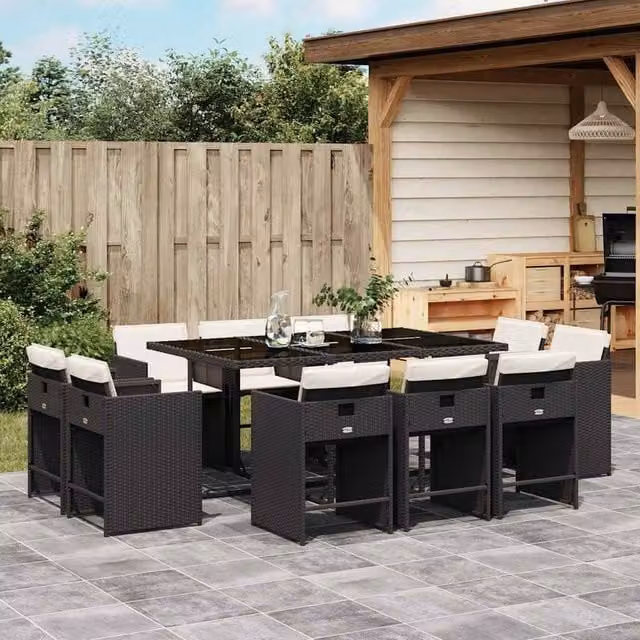 Berkfield Home Modern Polyrattan Garden Dining Set in Black and White with Glass Top – 1