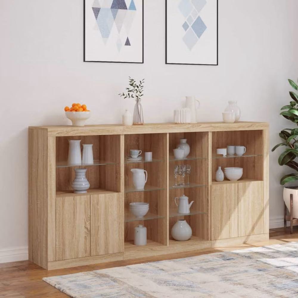 Berkfield Home Modern Sideboard with Integrated LED Lights in Sonoma Oak, W/D/H: 202 x 37 x 100 cm – 3