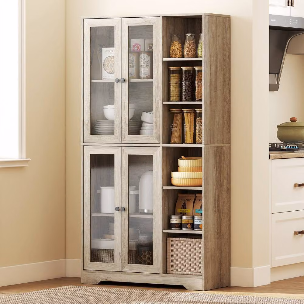 HOMCOM Tall Kitchen Cupboard and Pantry Storage Cabinet in Light Grey, Height: 172 cm – 2