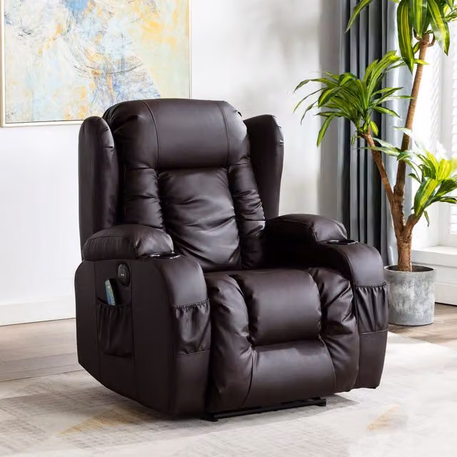 More4Homes Caesar Electric Bonded Leather Recliner Chair with Heat and Massage in Brown