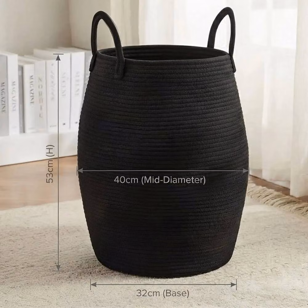 FORGEVIO Black Cotton Woven Laundry Hamper Basket – 2