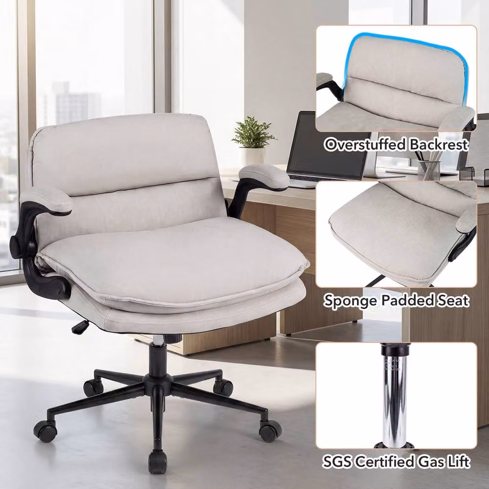 Costway Criss Cross Task Chair with Flip-up Arms and Adjustable Height in Beige – 5