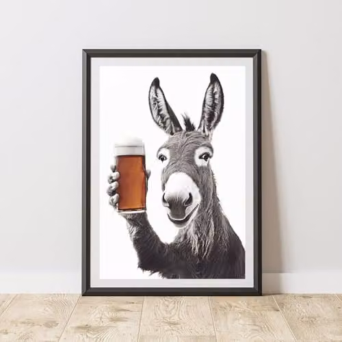 60 Second Makeover Funny Donkey Drinking Beer Paper Poster, A3