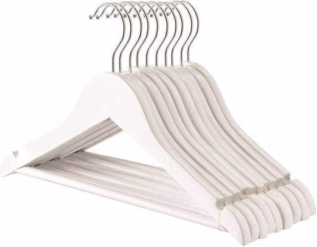 Kelvenix 10 Pack White Wooden Kids Clothes Hangers with Trouser Bar and Notches