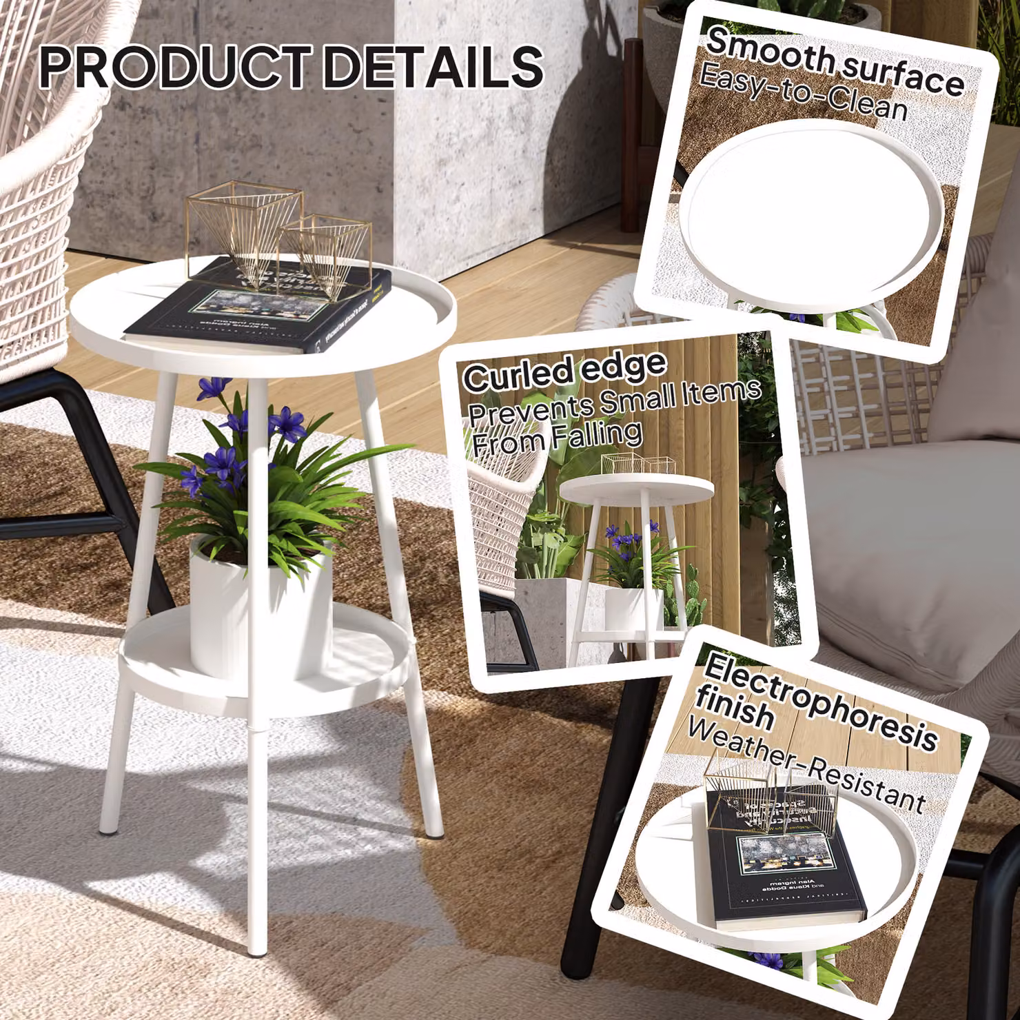 Outsunny Two-Tier Modern Round Metal Garden Table in Matt White – 5