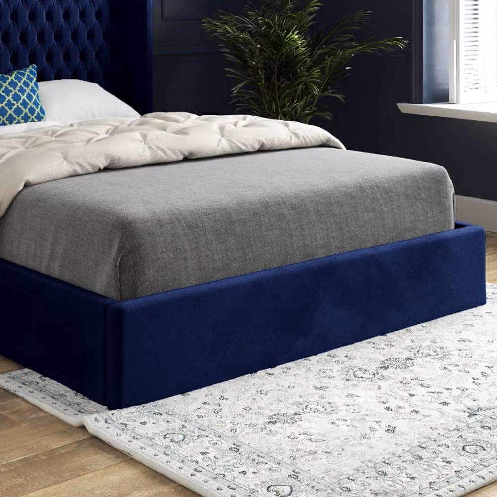 Casani Rotherwick Winged Upholstered Blue Soft Velvet Designer Bed Frame W/D/H: 128 x 120 x 200 cm – 5