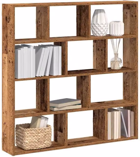 Berkfield Home Wall Mounted 12 Compartment Cube Shelf in Brown Old Wood Finish – 1