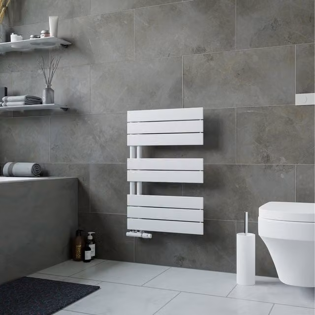 Agadon Panio UP White Steel Towel Radiator, W: 50 cm, H: 74.5 cm