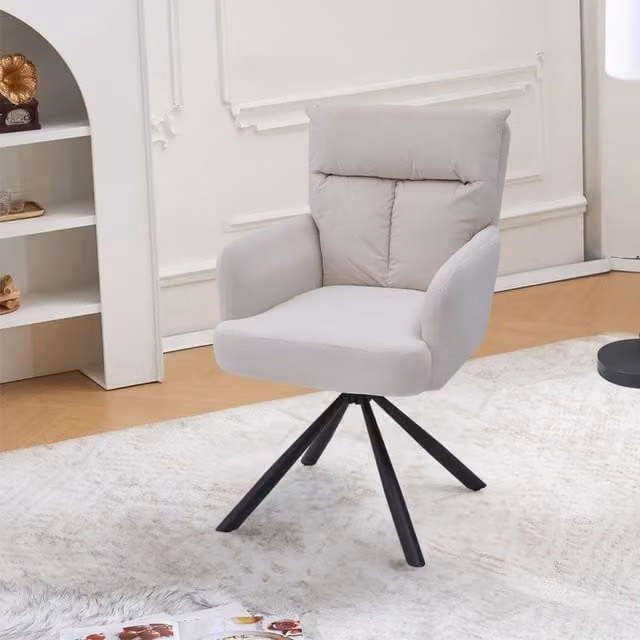 Livingandhome Modern Velvet Upholstered Swivel Armchair with Armrests in Beige and Black