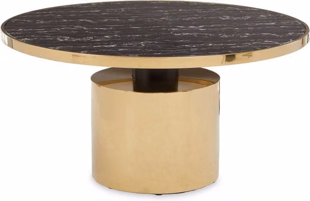 Orsina Round Black Marble-Effect Coffee Table with Gold Metal Base, Diameter: 90 cm, Height: 40 cm – 1