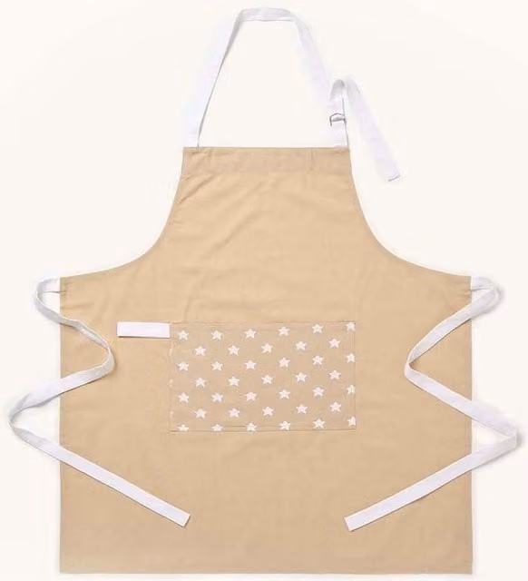 Homescapes Unisex Pure Cotton Apron with Pocket in Beige and White, W: 80 cm, H: 85 cm