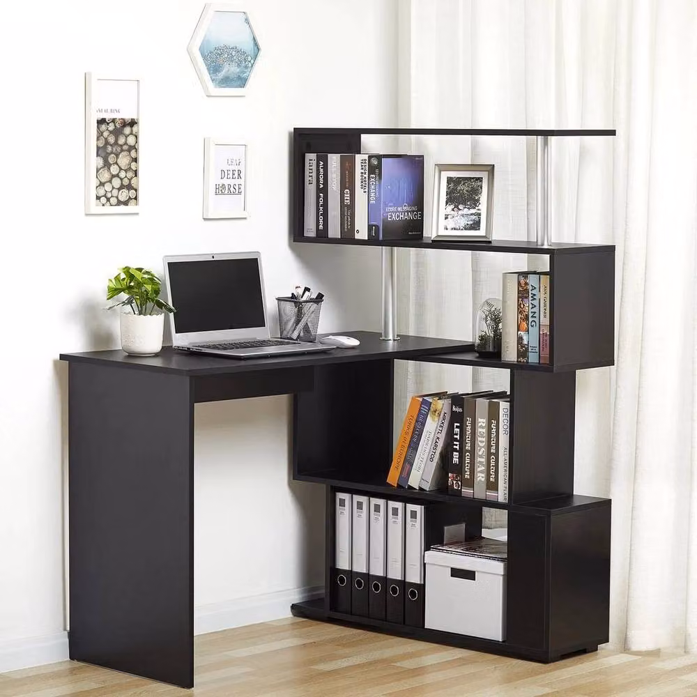 KORVIXA L-Shaped Corner Computer Desk in Black – 4