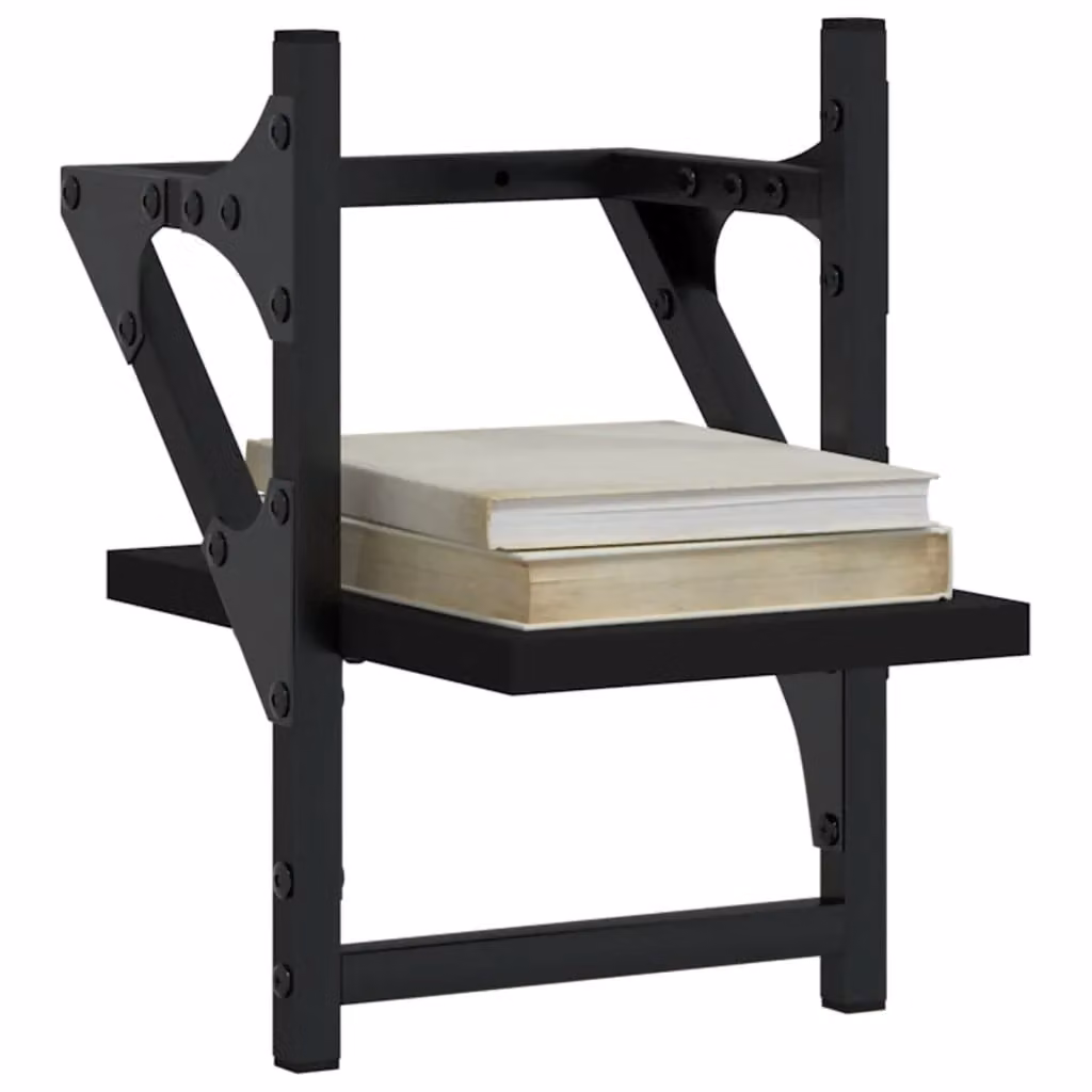 Berkfield Home Wall Shelves with Hanging Rods, 2 Piece Set, Black, W/D/H: 20 x 25 x 30 cm – 3