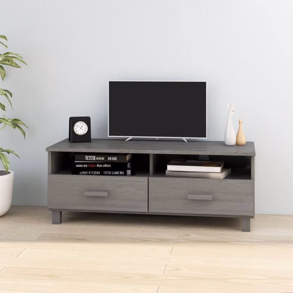 Berkfield Home HAMAR TV Cabinet in Light Grey Solid Wood Pine, W: 106 cm, D: 40 cm, H: 40 cm – 2