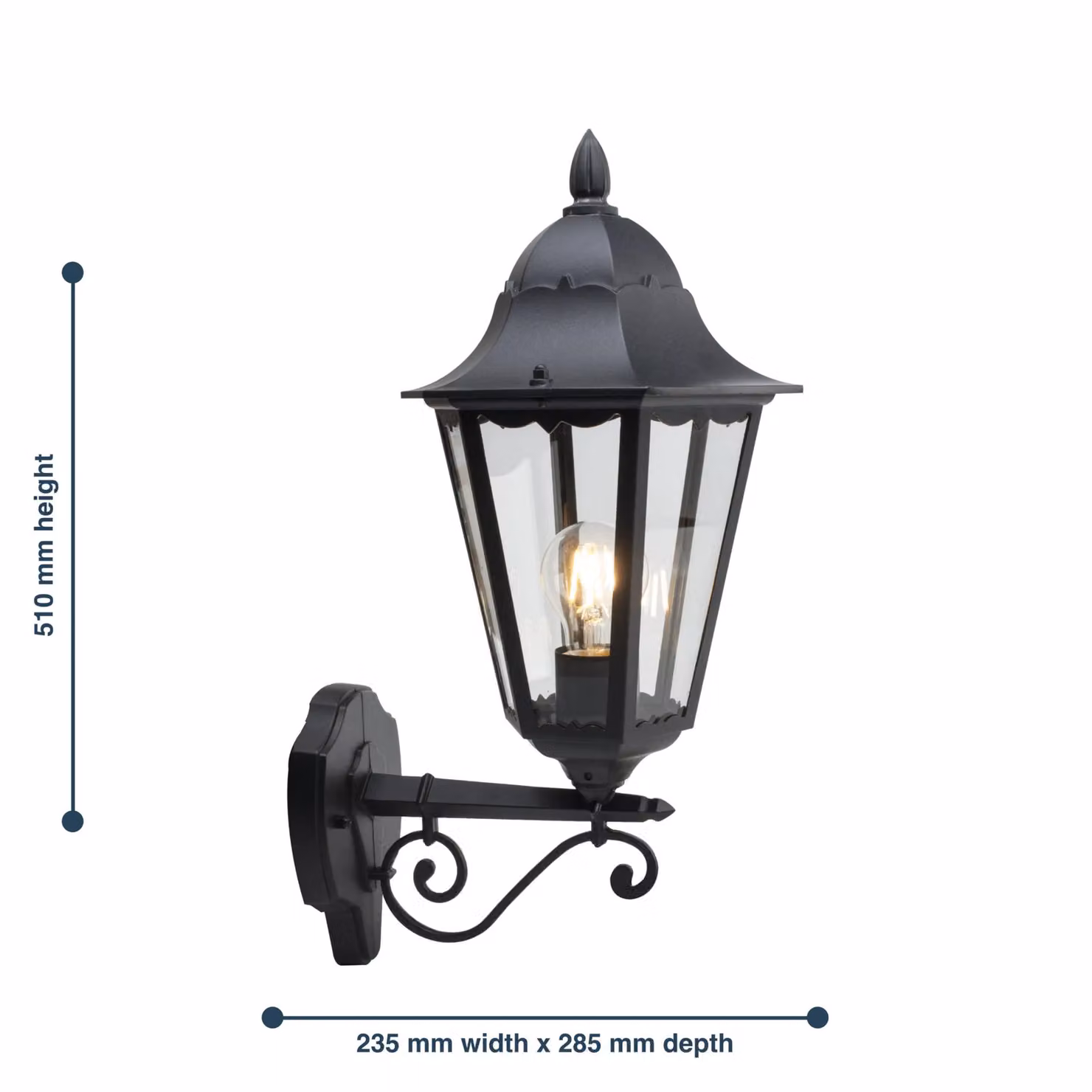 First Choice Lighting Mansfield Black and Transparent Glass Six Sided IP44 Outdoor Lantern Wall Light – 5