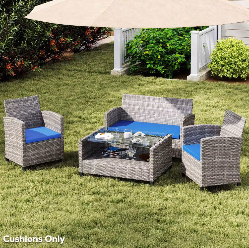 STILVORA 3 Piece Blue Outdoor Seat Cushion Set with Removable Washable Covers – 1