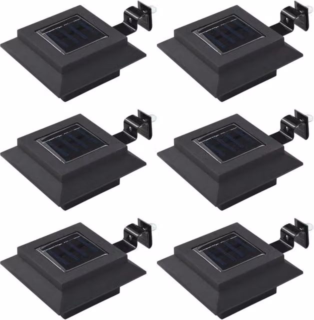Berkfield Home 6 Piece Set of Black Square LED Solar Outdoor Garden Wall Lamps, 12 cm